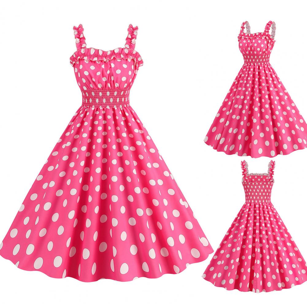 Women Vintage Barbiee Pink Plaid Dress Retro Rockabilly Strap Suspenders Cocktail Party 1950s 40s Swing Dress Summer Dresses