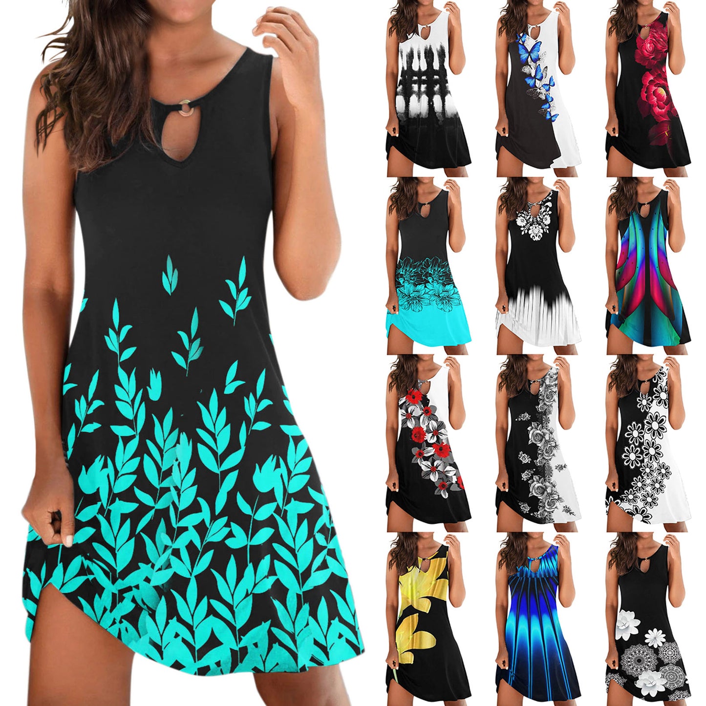 2023 Floral Print Boho Casual Mini Dress Summer Clothes For Women O-neck Sexy Off Shoulder Ladies Dresses Beach Short Dress