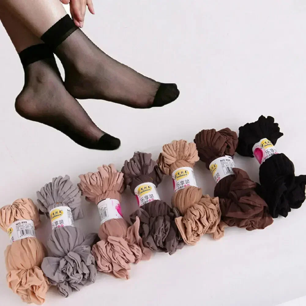 Summer Socks Skin Color Transparent Ultrathin Women Crystal Silk Socks Nylon Ladies Female Summer Short Ankle Sock Meias
