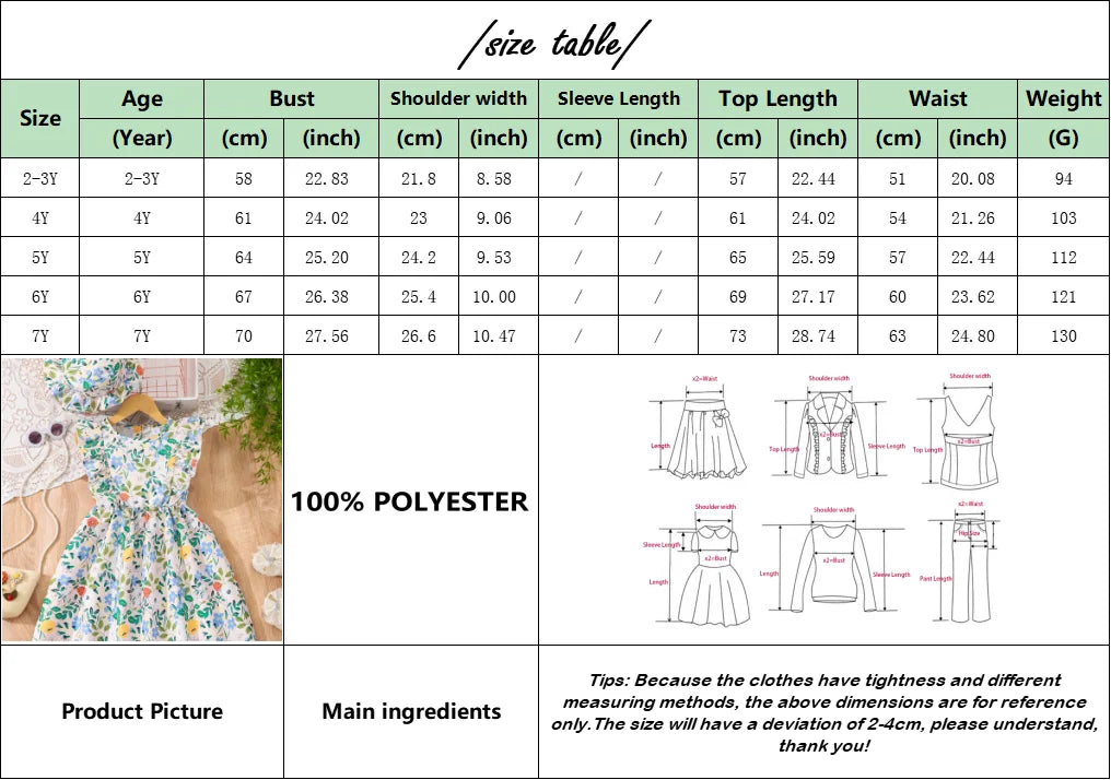 Kids Girls Clothes Summer Short Sleeve 2 Pcs Set Girls Dress Korean Fashion Casual Floral Birthday Children Dress 3 4 5 6 7 Year