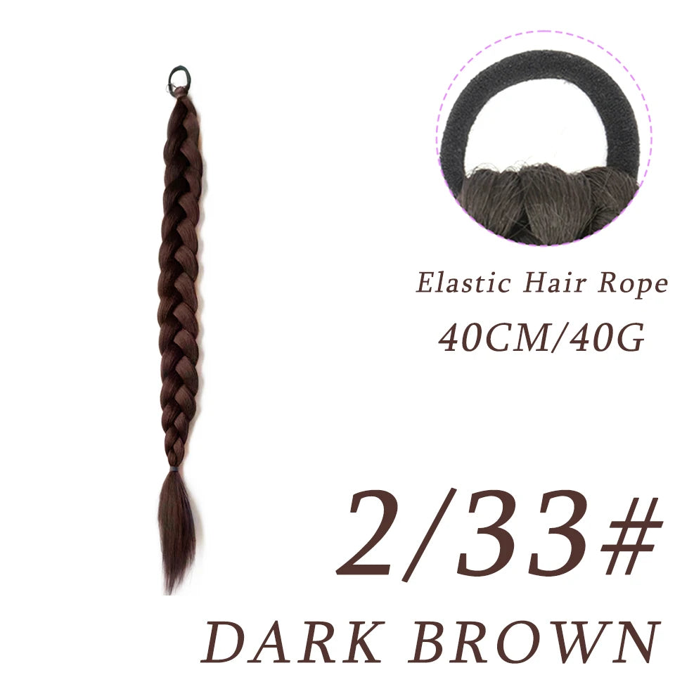 DIFEI Synthetic Boxer Ponytail Hair Extensions Elastic Hair Rope Wigs Natural Black Heat Resistant Braided Fakehair for Women