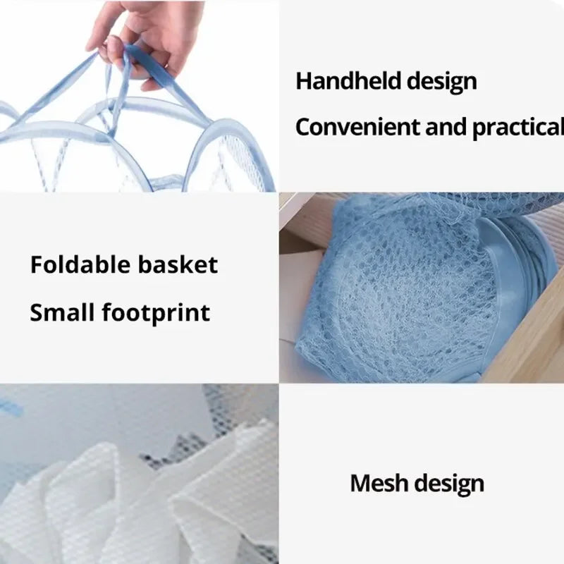 Hot 2PCS Folding Household Laundry Storage Basket Mesh Dirty Clothes Storage BasketToy Storage Bag Household Storage Bucket