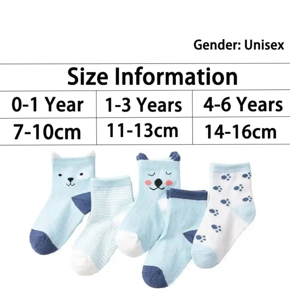 5 Pairs/Lot Cartoon Baby Socks Cute Cat Animal Cotton Newborn Children's Socks Girl Kids Boy Soft Knit Toddler Sleeping Socks