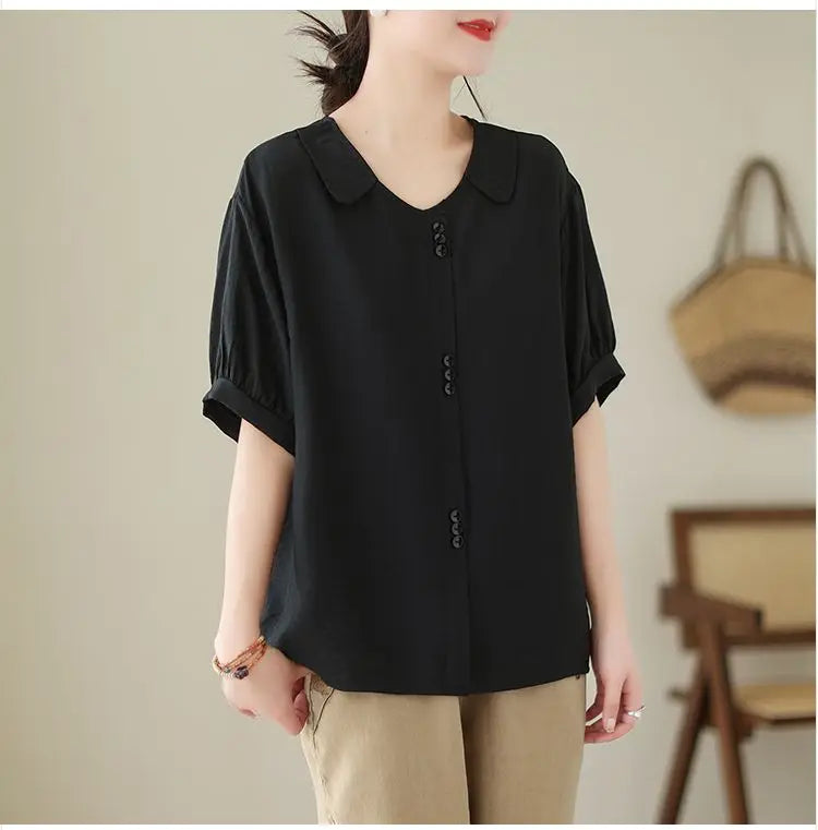 Women Summer Simplicity Loose Large Size Elegant Cotton and Linen Short Sleeve T-Shirt Women Clothes Casual Appear Thin Top Tee