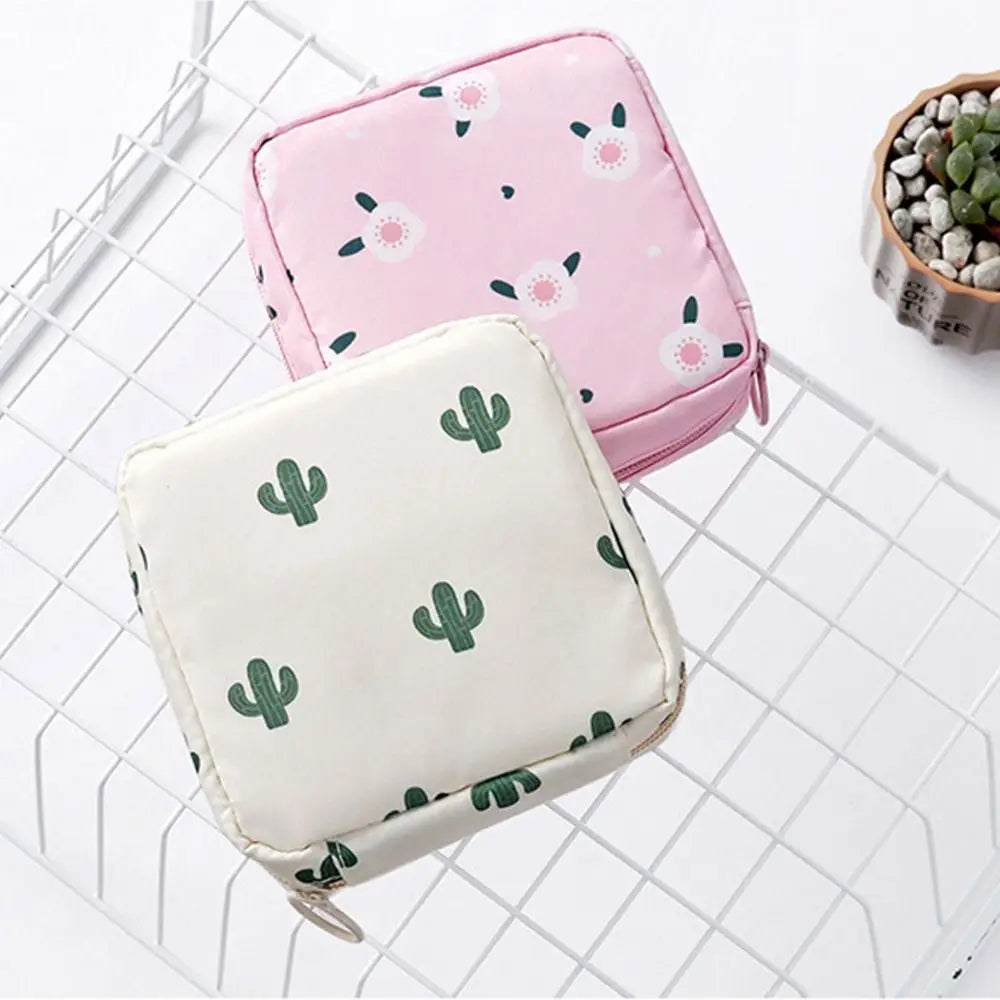 Tamper-Proof Sanitary Pad Tissue Bags Cartoon Change Coin Clip Towel Napkin Credit Card Holder Makeup Organizer Headphone Case