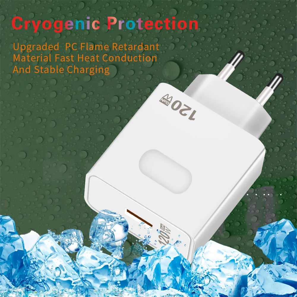 120W GaN USB C Charger QC3.0 Quick Charge Mobile Phones Charger Adaptor 10A Type C Cable For Xiaomi Samsung iPhone Fast Chargers