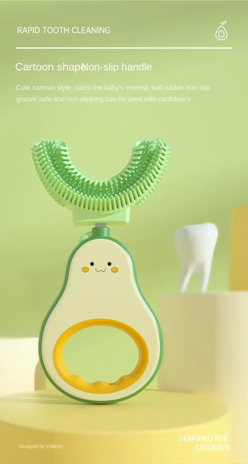 Children 360 Degree U-shaped Toothbrush  Boy Girl Silicone Teeth Child Oral Care Tools Kids Avocado Teeth Care Cleaning Teether