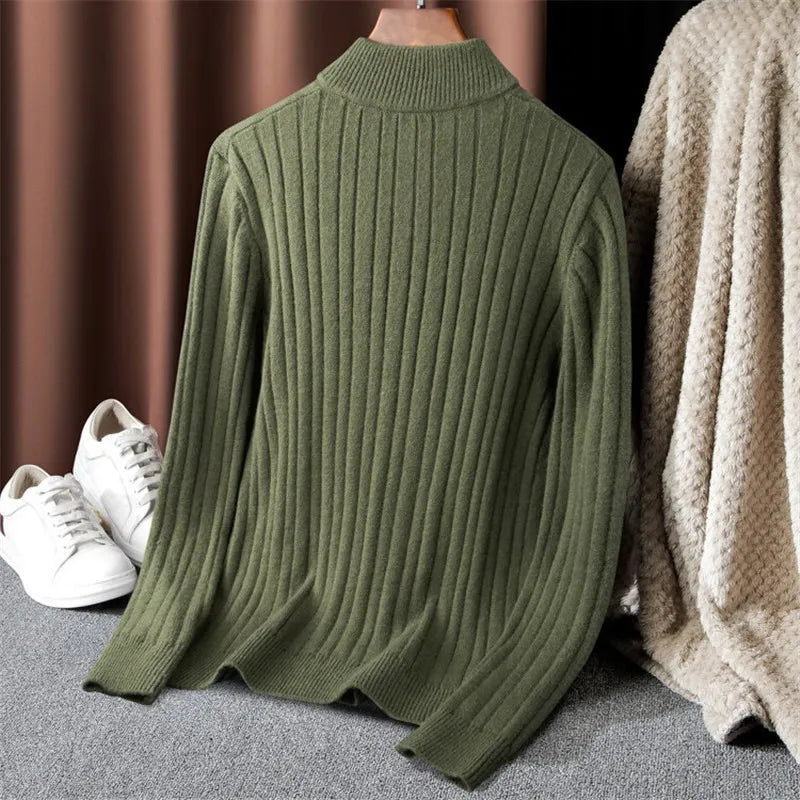 Men's Cashmere Blend Large Size Sweaters Autumn Winter Half High Neck Zipper Casual Knit Pullovers Men Long Sleeve Warm Jumper