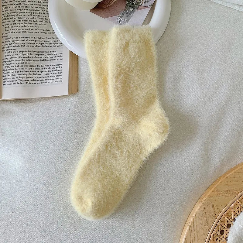Solid Cozy Mink Velvet Socks Women Autumn Winter Hosiery Thicken Warm Pure Color Sleep Bed Floor Home Fluffy Harajuku Girl Sock