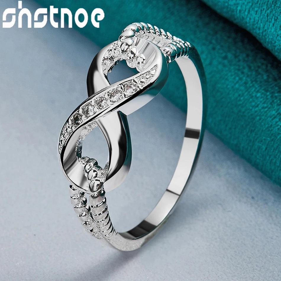 SHSTONE Beautiful 925 Sterling Silver rings Inlay Zircon  Numeral 8 Ring For Women Charm Jewelry Bridal Wedding Engagement Bands