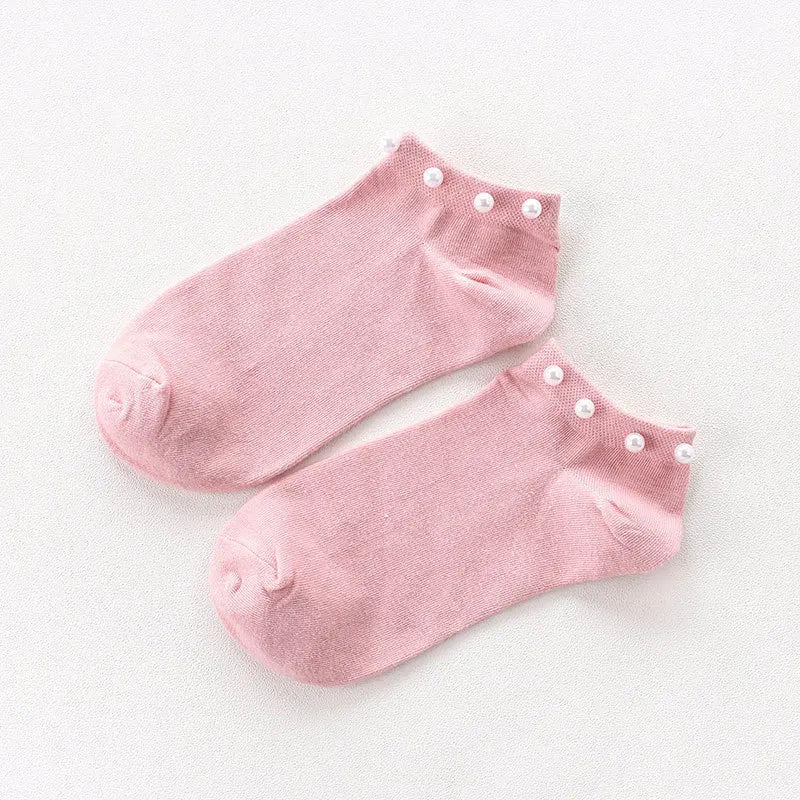 Women Socks Cotton Lovely Candy Color Imitation Pearl Women's Socks.Casual Ladies Girl's Short Female Socks Sox Hosiery