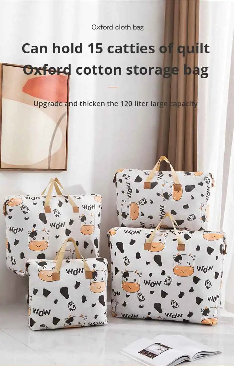 1pc Print Zipper Quilt Storage Bag Zipper Large Capacity Packing Bag Double Handle Moisture-proof Clothes Quilt Storage Bag