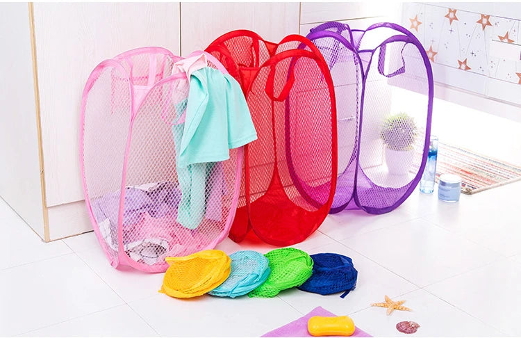 Hot 2PCS Folding Household Laundry Storage Basket Mesh Dirty Clothes Storage BasketToy Storage Bag Household Storage Bucket