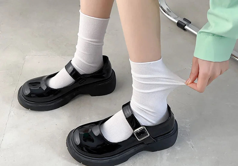 INS Women Girls Summer Thin Long Socks Ice Velvet Soft Breathable Pile of Socks Solid Black White Beige Harajuku High Tube Socks