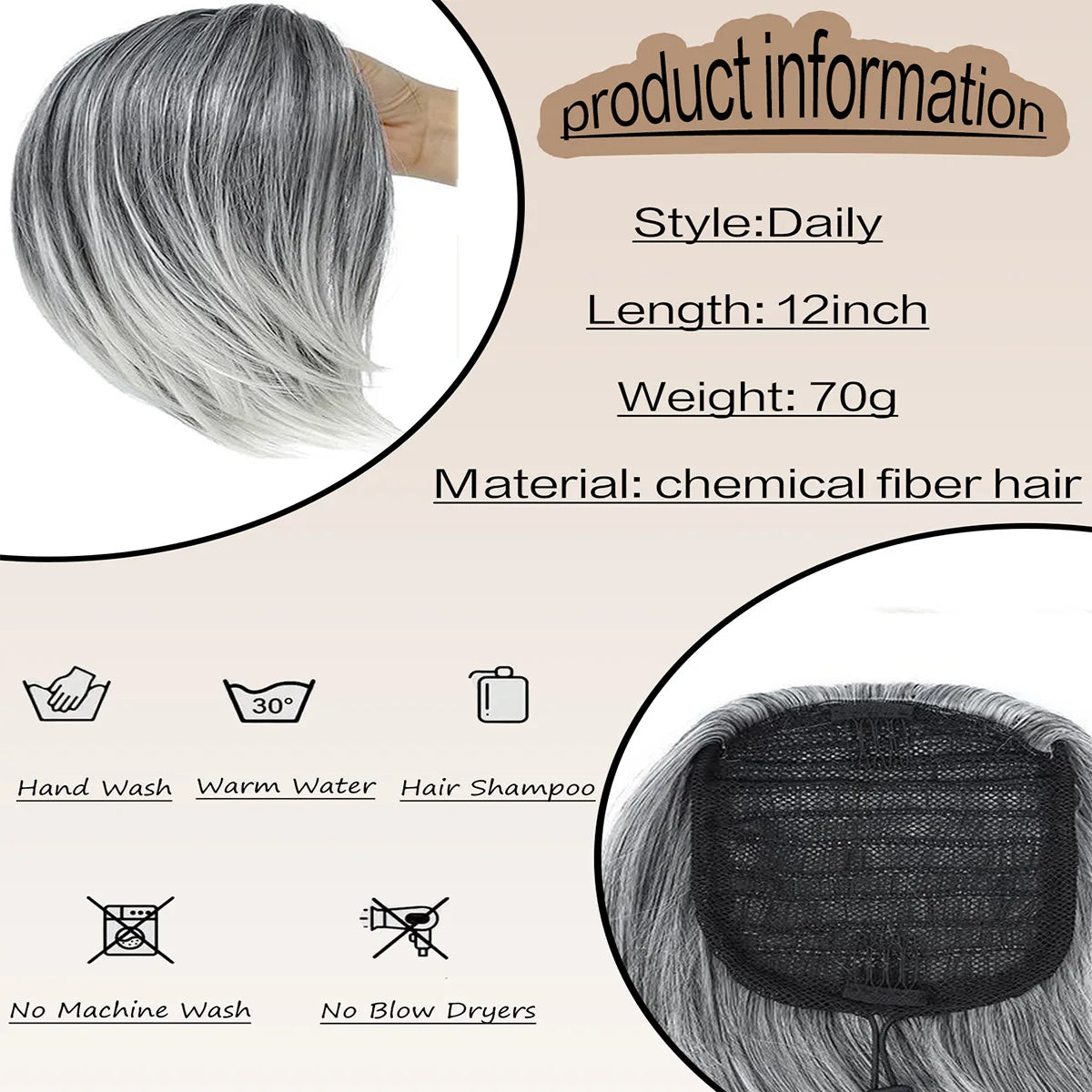 fashion straight hair ponytail wig female short drawstring bun natural simulation chemical fiber fluffy ponytail