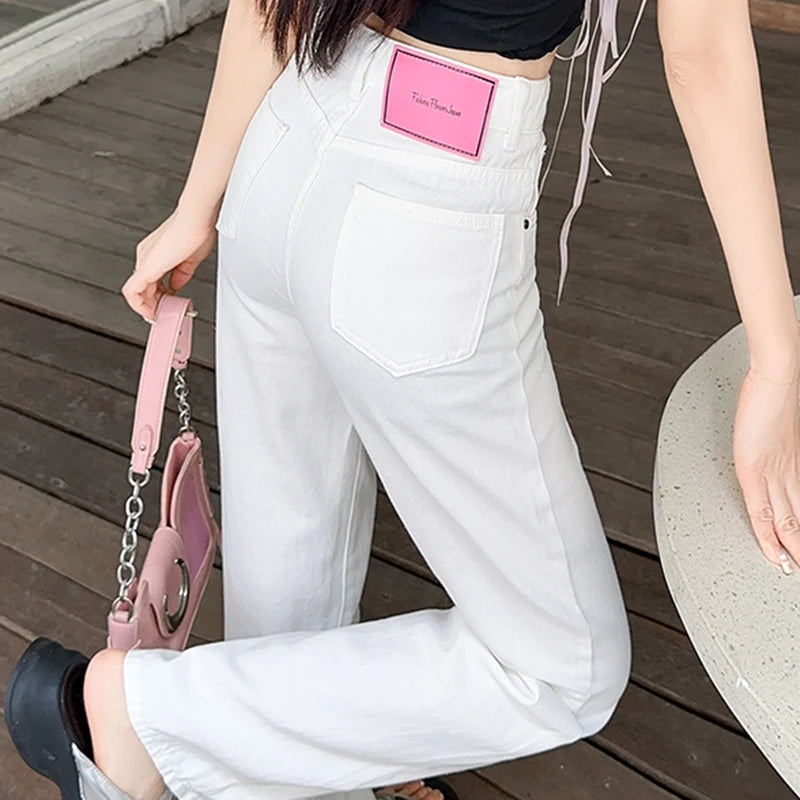 Women's Denim Pants White Brand High Quality Wide Leg Straight Brand High Quality Daily Classic Female Jeans Dropship New