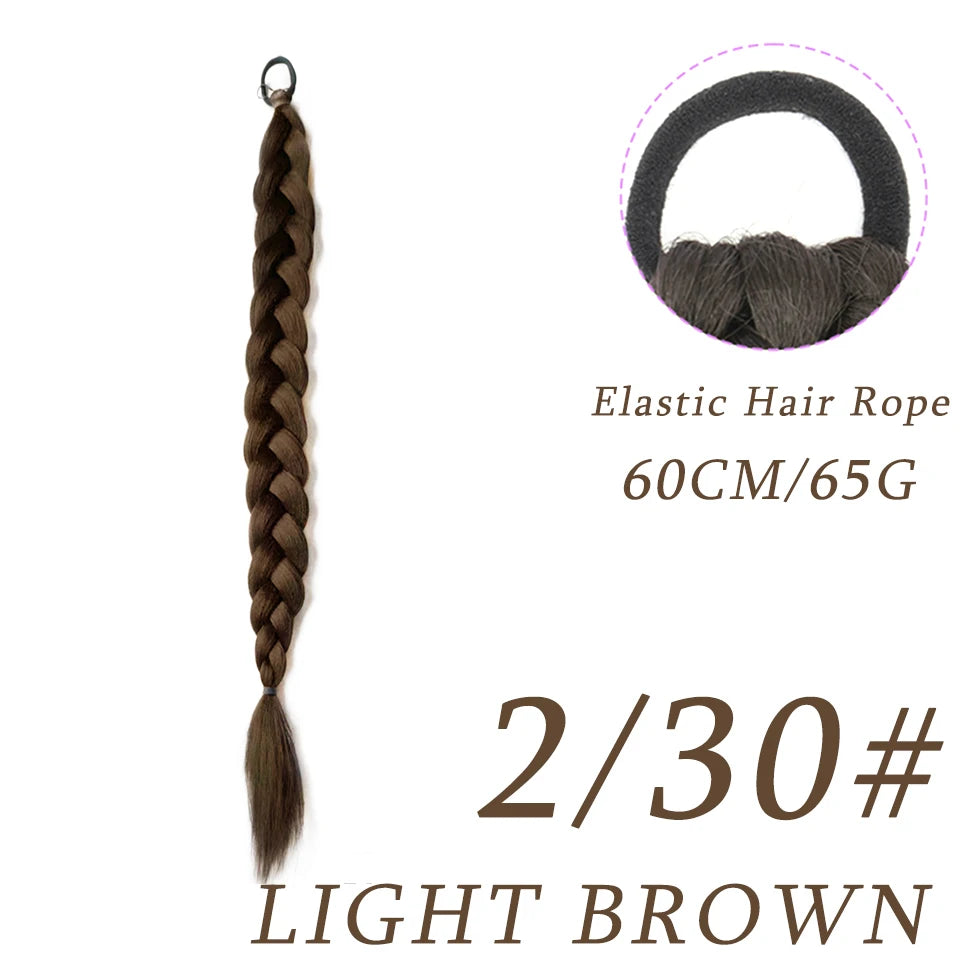 DIFEI Synthetic Boxer Ponytail Hair Extensions Elastic Hair Rope Wigs Natural Black Heat Resistant Braided Fakehair for Women