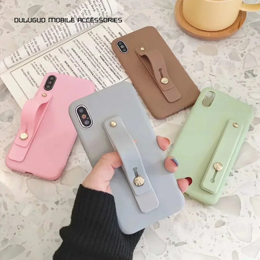 Silicone Phone Hand Band Holder TPU Leather Finger Strap Simple Push Pull Grip Stand Solid Color Bracket Cellphone Accessories