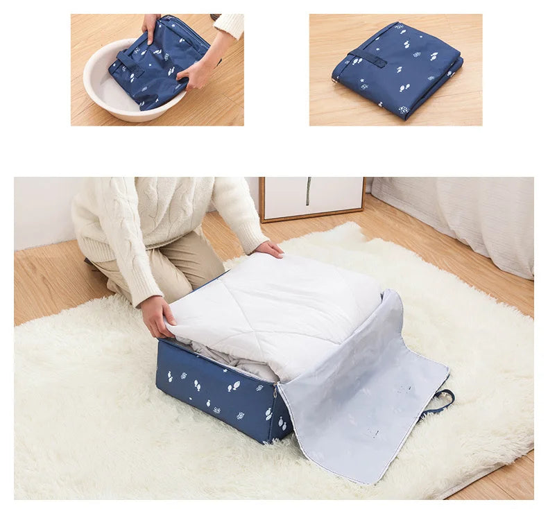Quilt Storage Bag Cat Little Fish Rocket Pattern Quilt Storage Bag Oxford Material Moving Clothing Storage Bag Travel Organizer