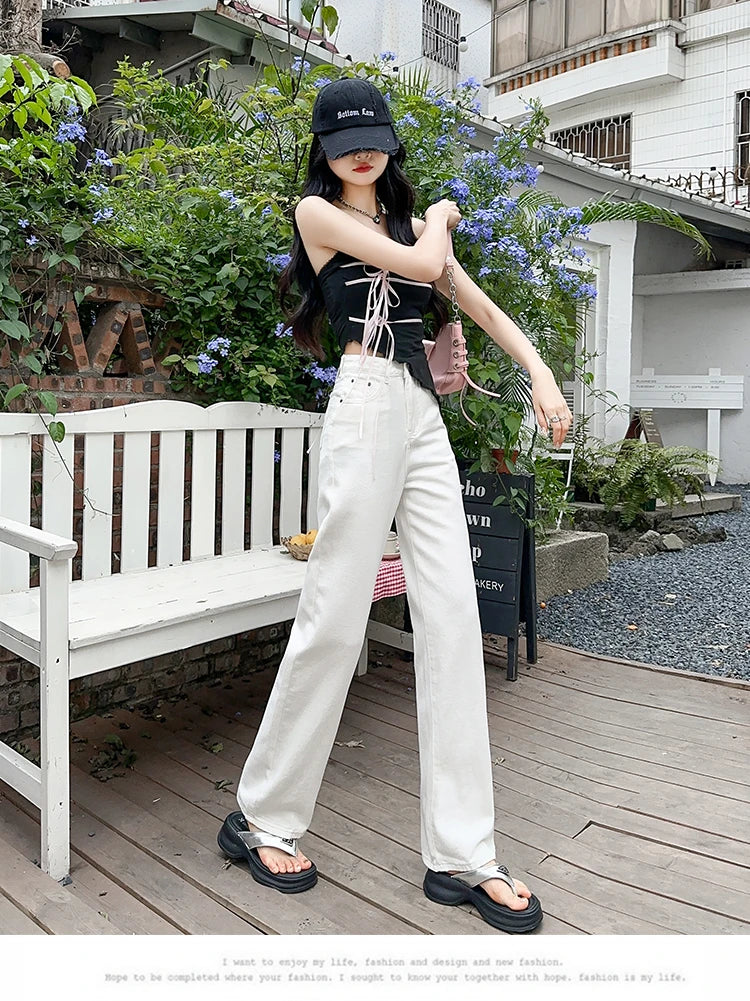 Women's Denim Pants White Brand High Quality Wide Leg Straight Brand High Quality Daily Classic Female Jeans Dropship New
