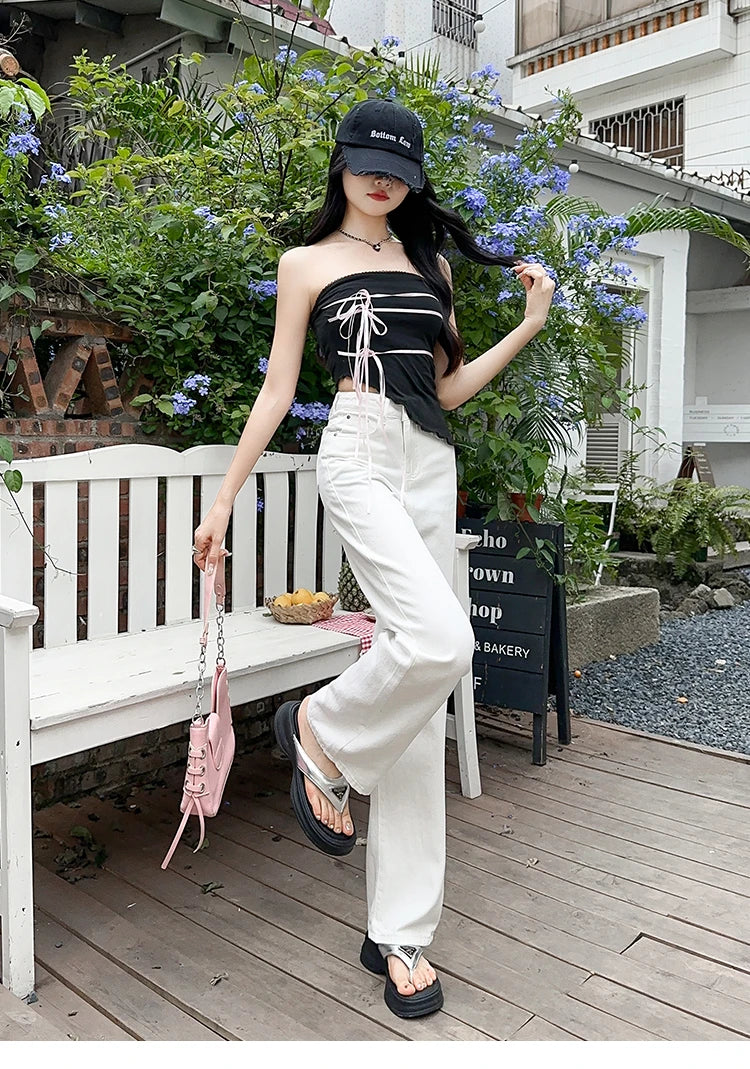 Women's Denim Pants White Brand High Quality Wide Leg Straight Brand High Quality Daily Classic Female Jeans Dropship New