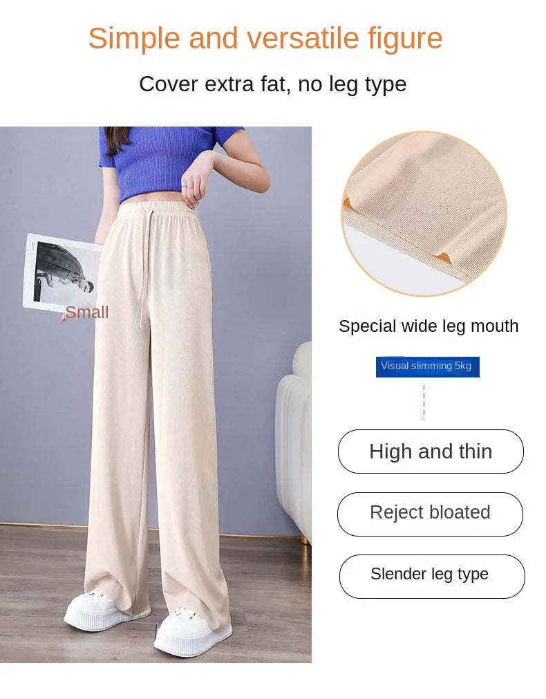 High Waist Women's Pants Ice Silk Woman Clothing Thin Youthful Woman Clothes Casual Korean Reviews Many Clothes Slim Loose Pants