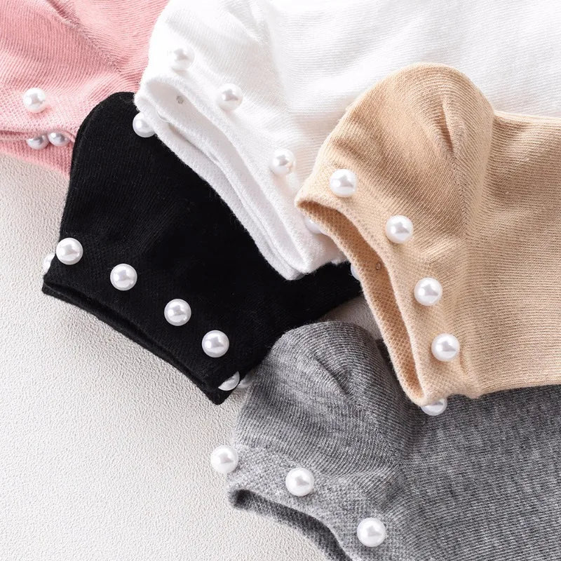 Women Socks Cotton Lovely Candy Color Imitation Pearl Women's Socks.Casual Ladies Girl's Short Female Socks Sox Hosiery