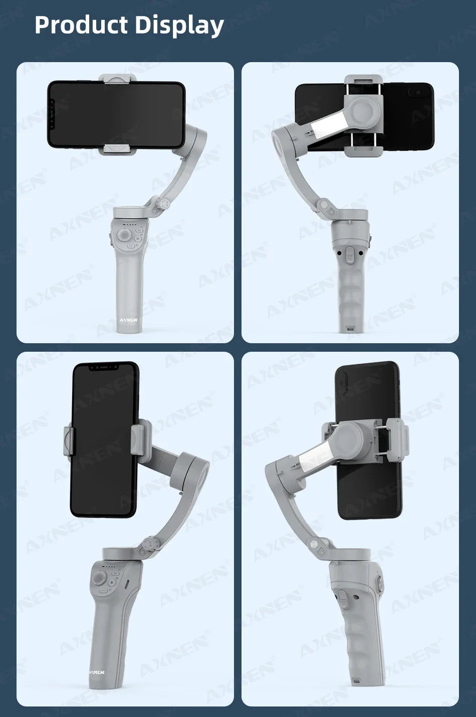 Handheld 3-Axis Smartphone Gimbal Stabilizer with Anti-Shake, Built-in Fill Light, Ideal for iPhone Android Vlogging and Tiktok