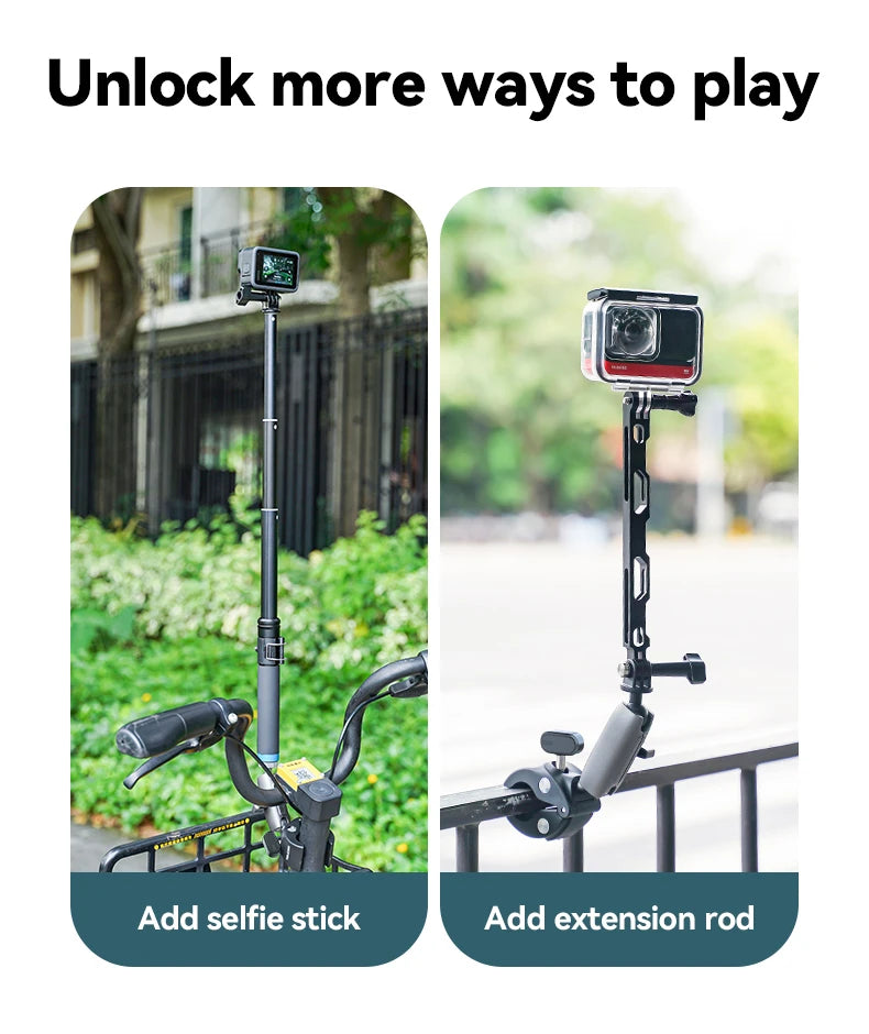 TELESIN Cycling Motorcycle Clip Magic Arm 360° Aluminum Alloy Super Clamp 1/4" Hole For Camera GoPro Mobile Phone Action Camera