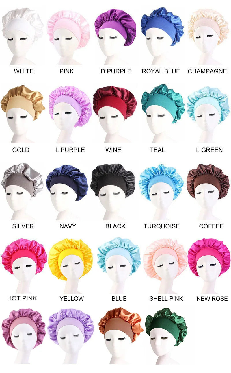 2024 New Women Satin Bonnet Hair Hat Head Wrap Elastic Band Cap Hair Care Soild Head Band Night Sleep Hat for lady
