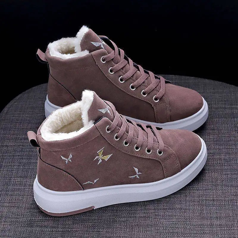 2024 Winter Boots Women Ankle Boots Warm PU Plush Winter Woman Shoes Sneakers Flats Lace Up Ladies Shoes Women Short Snow Boots