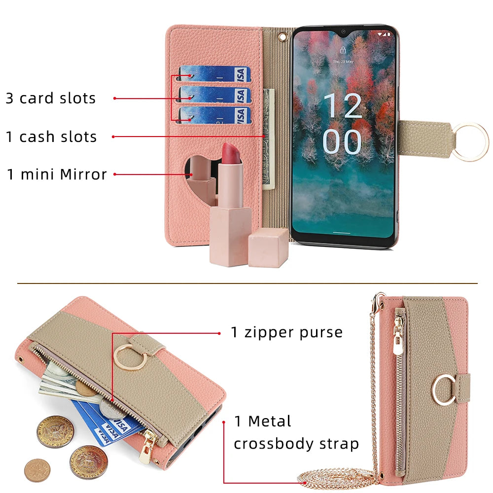 New Fashionable Multi-color Patchwork Flip Leather Phone Case with Lanyard Nokia C12 Pro X10-X20 G21-G11 G10-G20 C20 1.4
