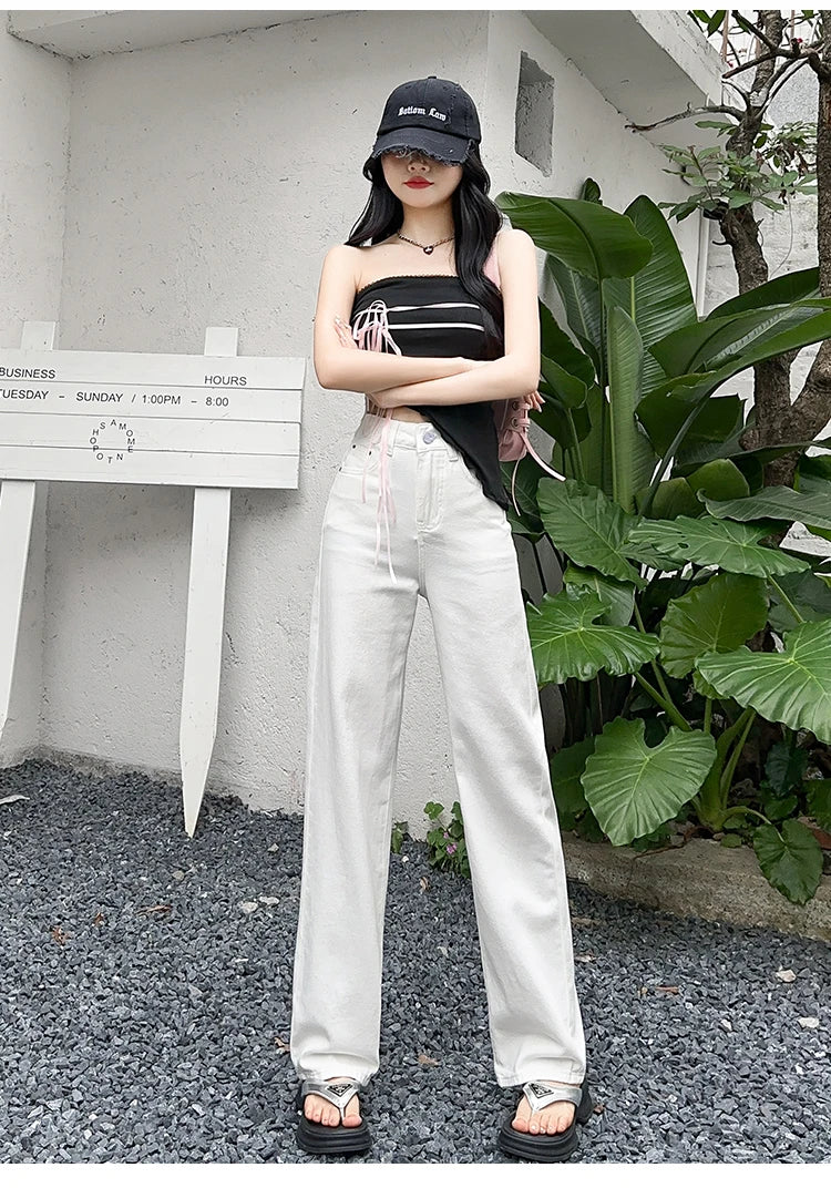 Women's Denim Pants White Brand High Quality Wide Leg Straight Brand High Quality Daily Classic Female Jeans Dropship New