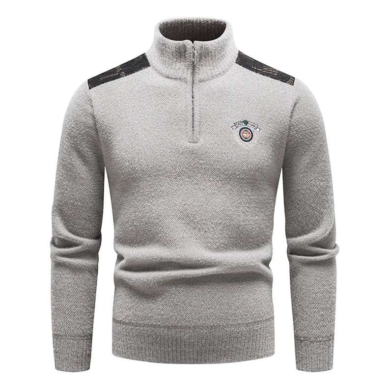 Winter New Men's Half Zipper Standing Neck Pullover Sweater High Quality Thicker Warm Men's Business Casual Knitwear Sweaters