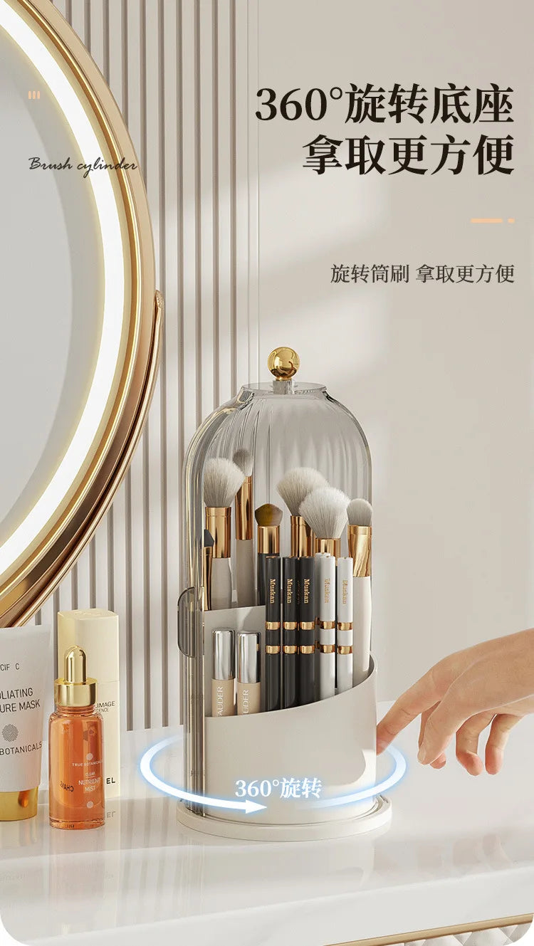 Makeup Brush Holder 360° Rotating With Lid Lipstick Eyebrow Pencil Holder Eye Shadow Storage Box Bird Cage Cosmetic Organizer