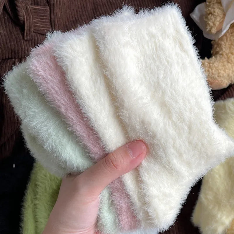Solid Cozy Mink Velvet Socks Women Autumn Winter Hosiery Thicken Warm Pure Color Sleep Bed Floor Home Fluffy Harajuku Girl Sock