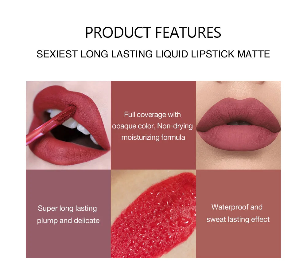 6Pcs Makeup Lipstick Liquid Velvet Matte Gloss Lip Red Lipstick Nude Women Long Lasting Waterproof Beauty Cosmetic Kit