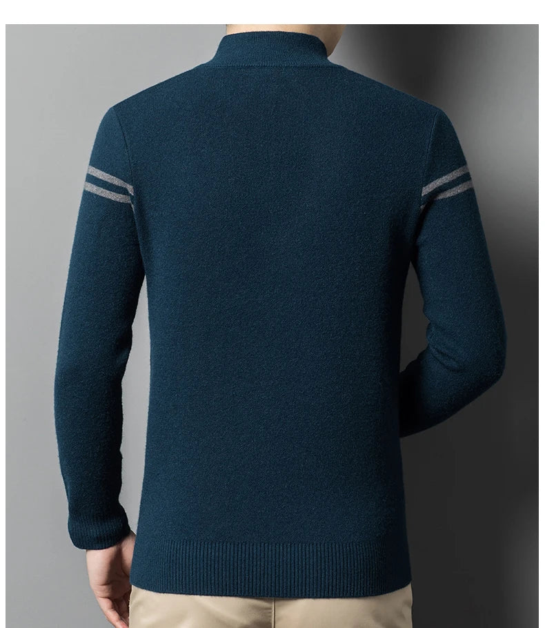 Men's autumn and winter high collar half zipper 100% wool sweater 2024 thick long sleeve warm pullover business casual knitted s