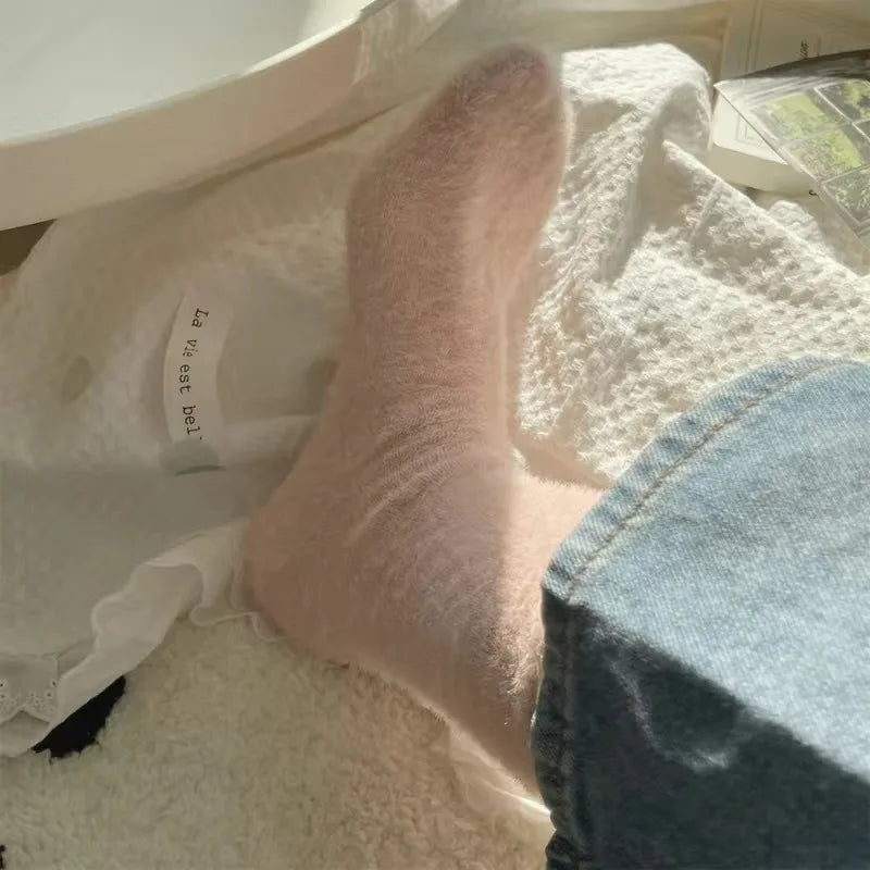 Solid Cozy Mink Velvet Socks Women Autumn Winter Hosiery Thicken Warm Pure Color Sleep Bed Floor Home Fluffy Harajuku Girl Sock