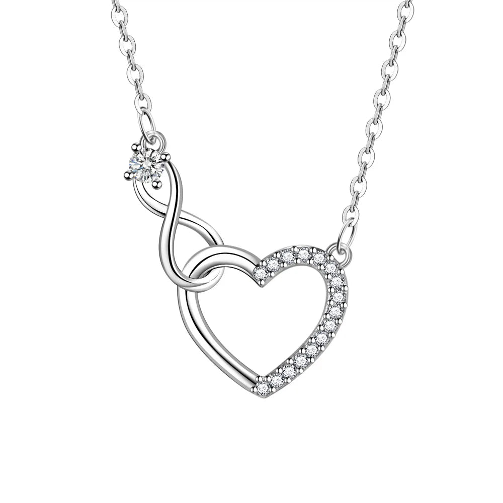 925 Sterling Silver Zircon Heart Interlocking Necklaces For Women Luxury Quality Jewelry Gift Female Free Shipping Items GaaBou