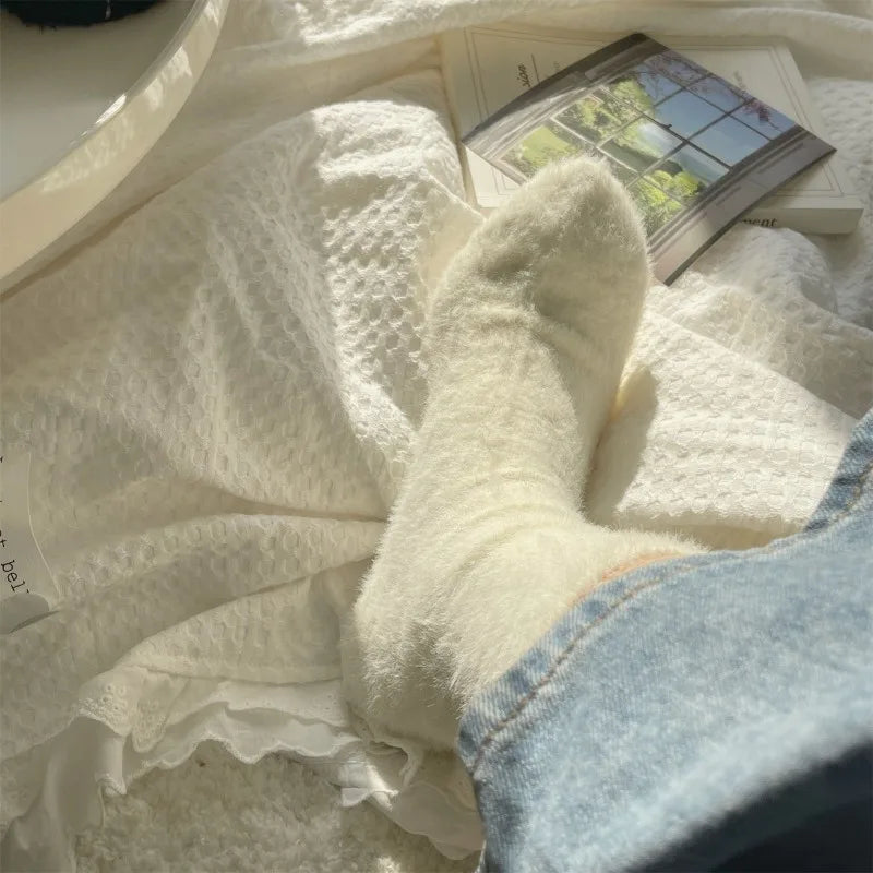 Solid Cozy Mink Velvet Socks Women Autumn Winter Hosiery Thicken Warm Pure Color Sleep Bed Floor Home Fluffy Harajuku Girl Sock