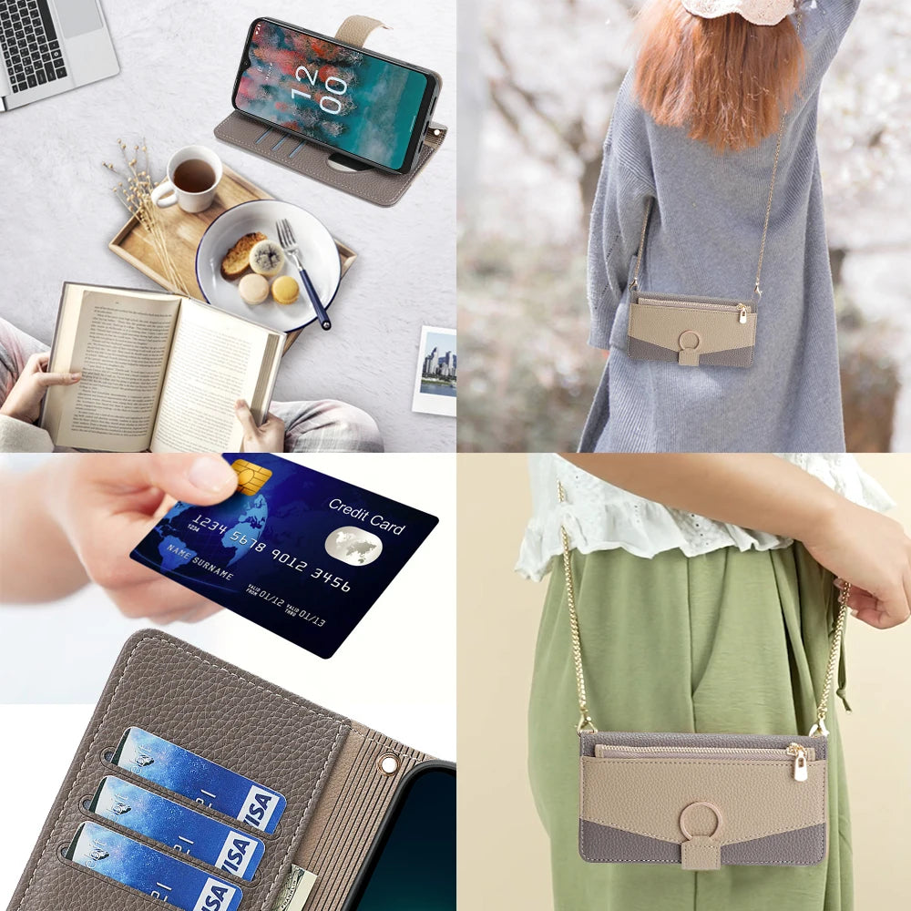 New Fashionable Multi-color Patchwork Flip Leather Phone Case with Lanyard Nokia C12 Pro X10-X20 G21-G11 G10-G20 C20 1.4