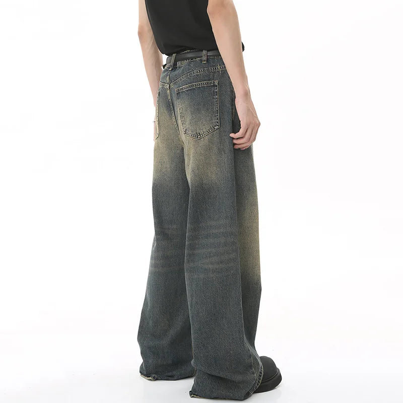 LUZHEN Old Male Pants Summer Blue Washed Men Denim Jeans Straight Casual Menwear Loose Wide Leg Trousers 2024 New Fashion 9C354