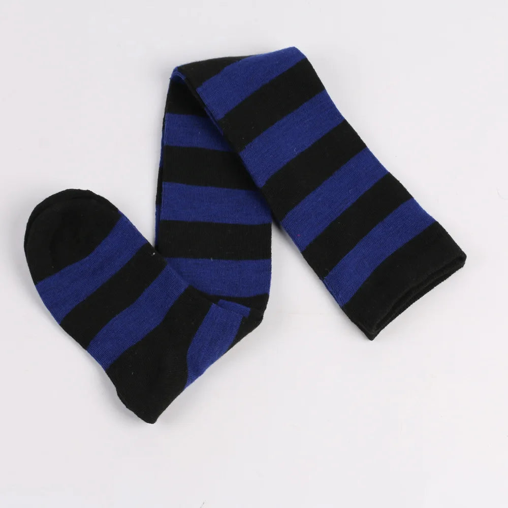 Color Striped Stockings Japanese Over Knee Socks Fashion Women Keep Warm Soks Sexy Slim Long Soks Black White Striped Hosiery