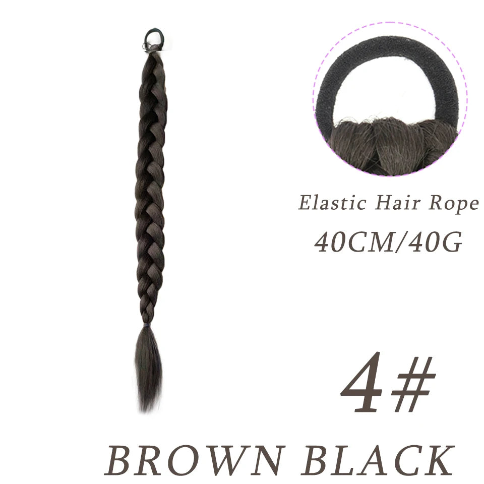DIFEI Synthetic Boxer Ponytail Hair Extensions Elastic Hair Rope Wigs Natural Black Heat Resistant Braided Fakehair for Women