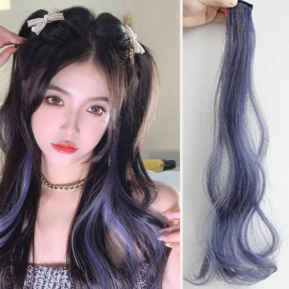 Curled Hair Ear Dye Hair Patches Seamless One Piece Color Highlight Dyed Wig Patch Women's Long Hair Invisible Wig