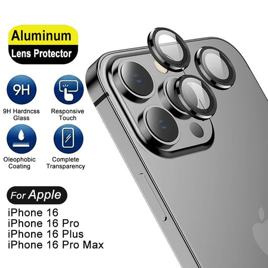 For iPhone 16 Pro Max Plus iPhone16 ProMax 5G Rear 3D Glass Matel Ring Camera Accessories iPhone16ProMax Back HD lens Protector