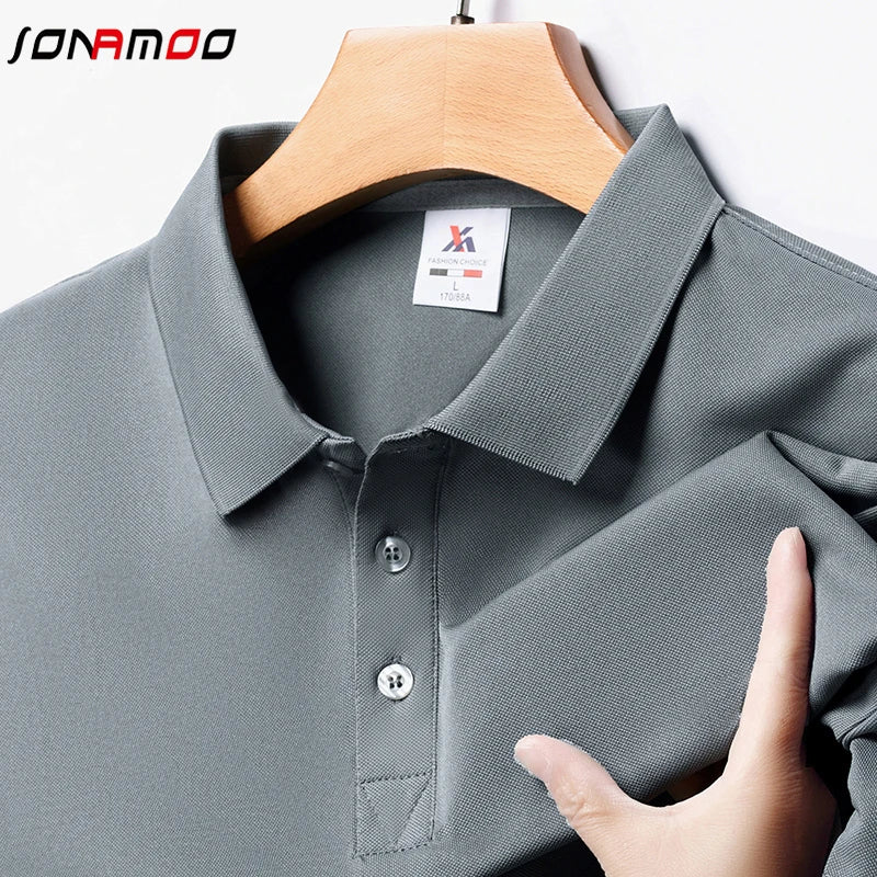 Men's Fashion Solid Short Sleeved Striped Lapel Polo Shirt Summer Breathable Comfortable Top