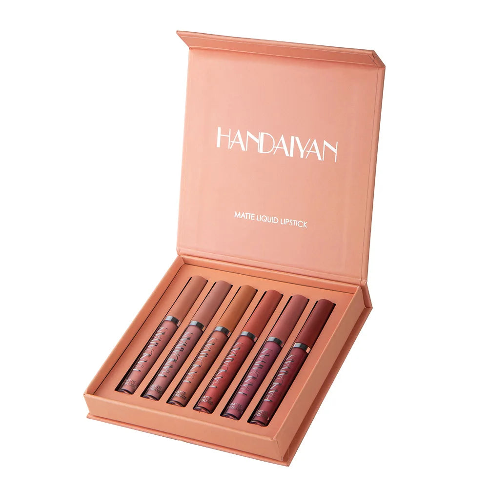 6Pcs Makeup Lipstick Liquid Velvet Matte Gloss Lip Red Lipstick Nude Women Long Lasting Waterproof Beauty Cosmetic Kit