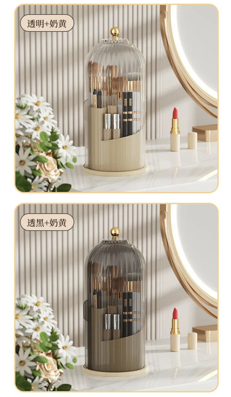 Makeup Brush Holder 360° Rotating With Lid Lipstick Eyebrow Pencil Holder Eye Shadow Storage Box Bird Cage Cosmetic Organizer